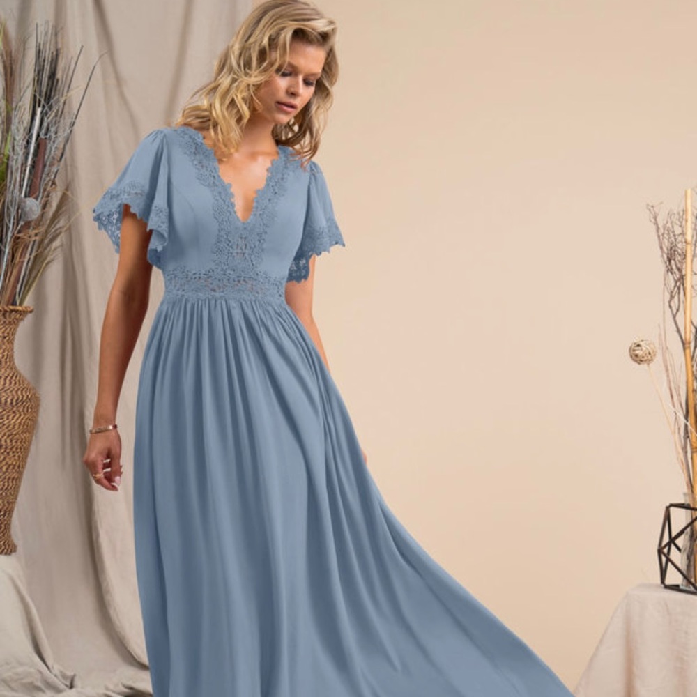 AZAZIE Dusty Blue Boho inspired dress.  So complimentary to all body types!